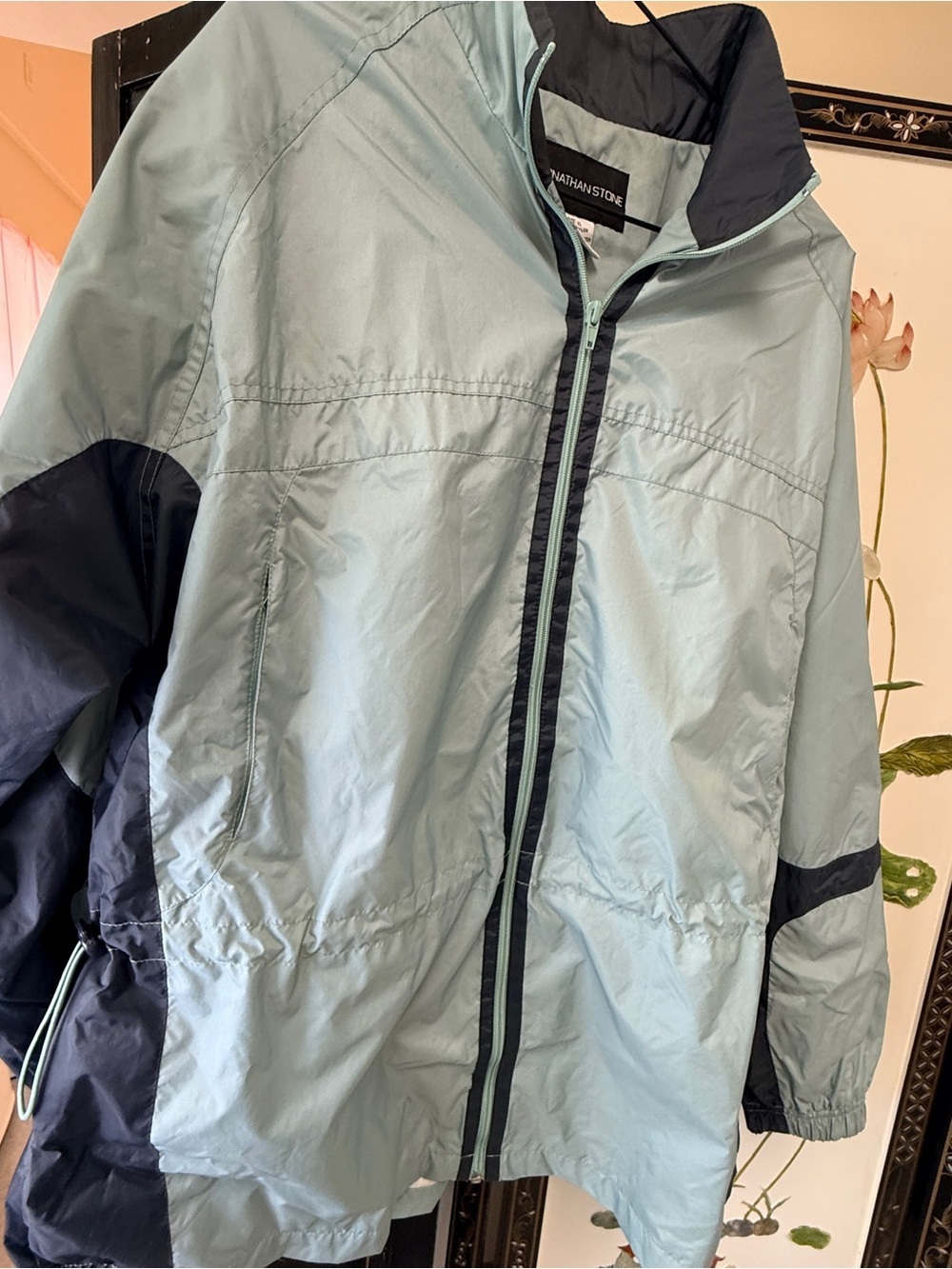 Men's Light Blue and Navy Windbreaker Jacket VINTAGE by Johnathan Stone